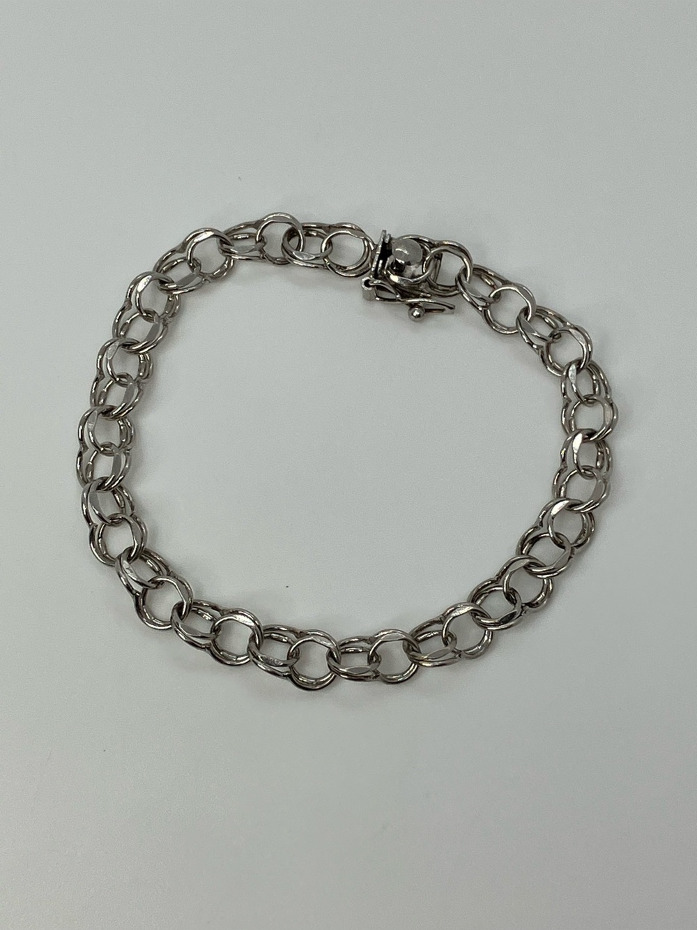 Vtg 925 Sterling Silver Starter Charm Bracelet Double Link Chain 6”